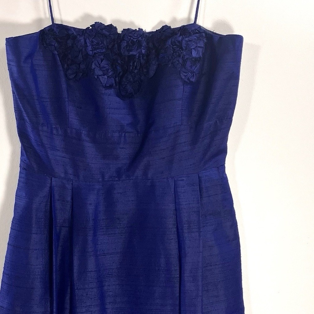Eliza J New York Size 12 Royal Blue Thin Strap Fit & Flare Raw Silk Dress